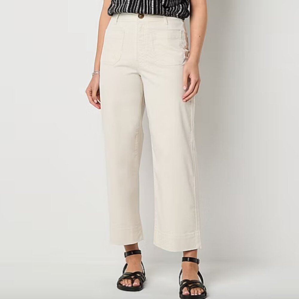 a.n.a Womens Petite Straight Highest Rise Cropped Pant, Birch Sz 12P